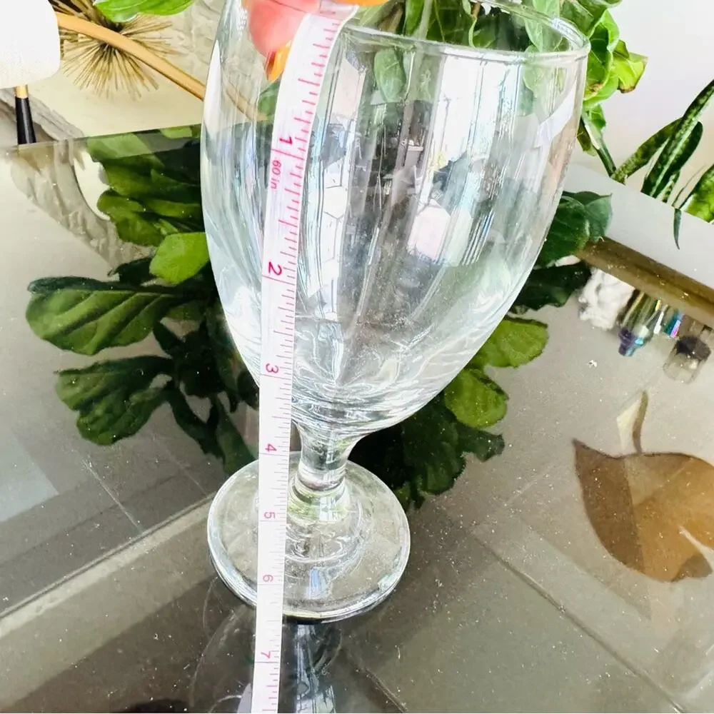 VINTAGE Clear Water Wine Heavy Thick Glass Goblet Stem Drink Ware Glasses Set 5